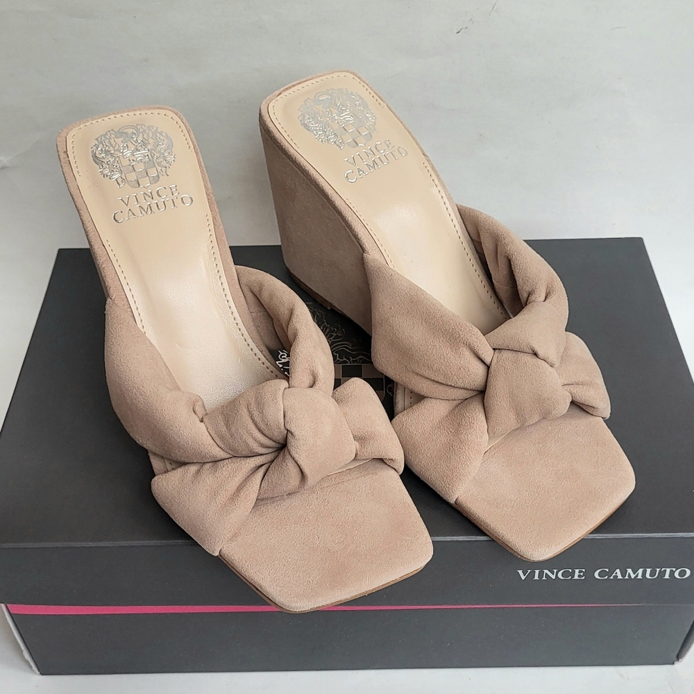 Vince Camuto Rennaya Suede Wedge Sandals Beige